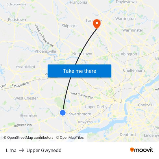 Lima to Upper Gwynedd map