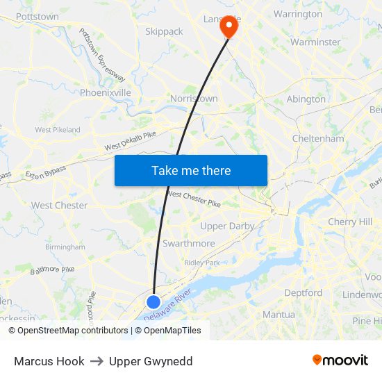 Marcus Hook to Upper Gwynedd map