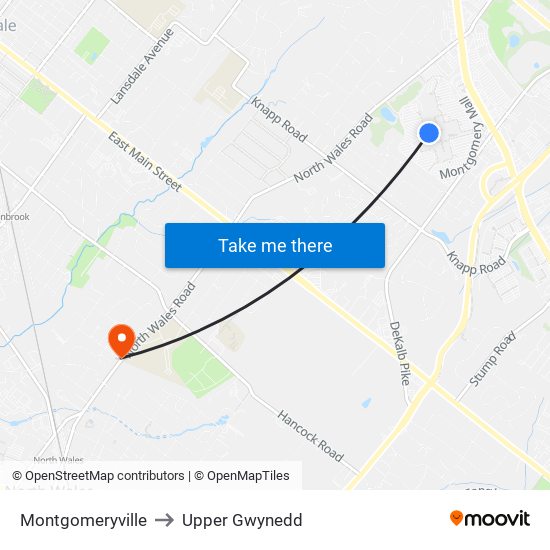 Montgomeryville to Upper Gwynedd map