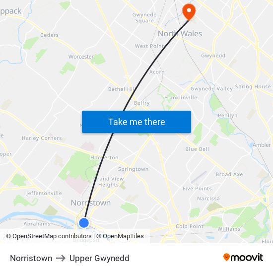 Norristown to Upper Gwynedd map