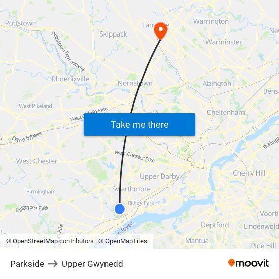 Parkside to Upper Gwynedd map