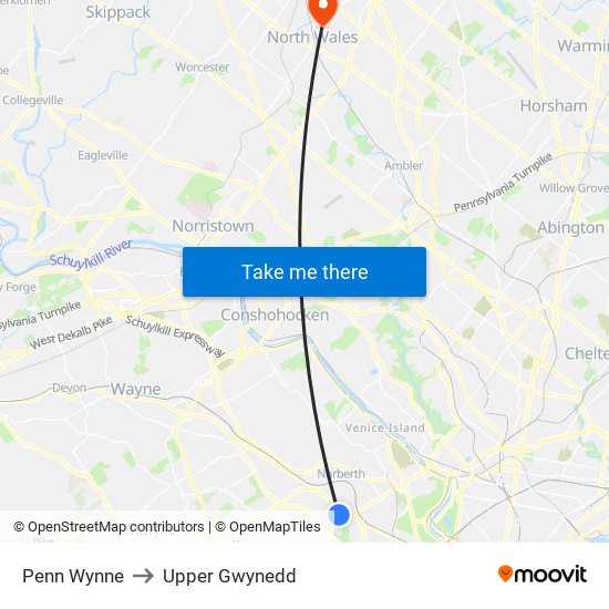 Penn Wynne to Upper Gwynedd map