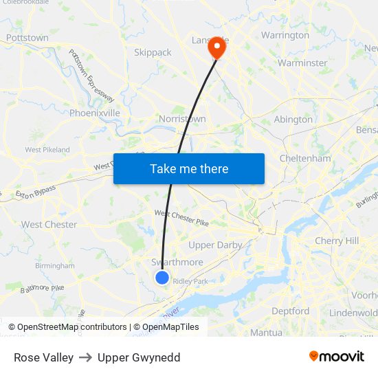 Rose Valley to Upper Gwynedd map