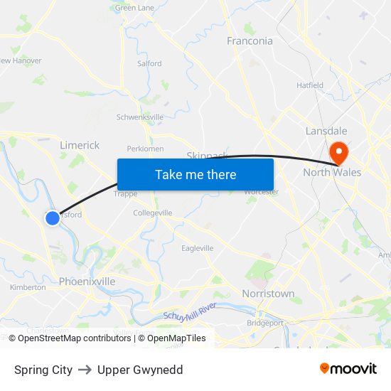 Spring City to Upper Gwynedd map