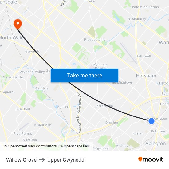 Willow Grove to Upper Gwynedd map