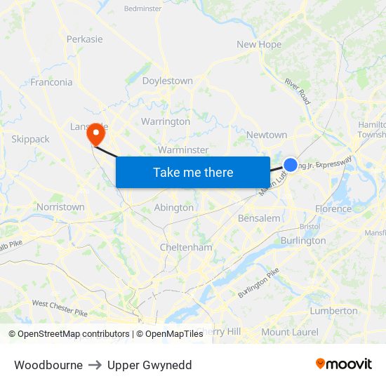 Woodbourne to Upper Gwynedd map