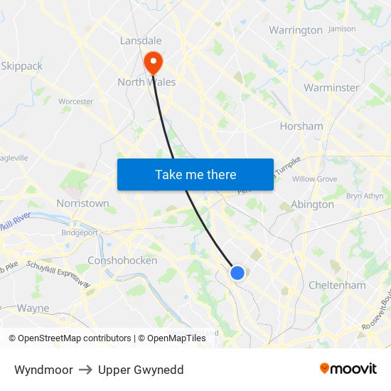 Wyndmoor to Upper Gwynedd map