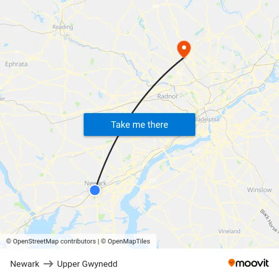 Newark to Upper Gwynedd map