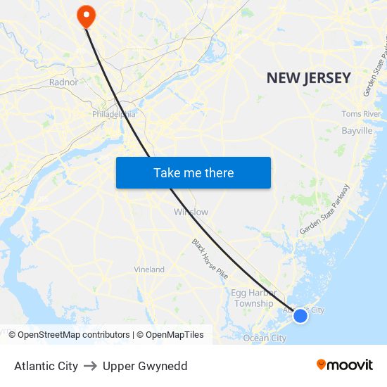 Atlantic City to Upper Gwynedd map