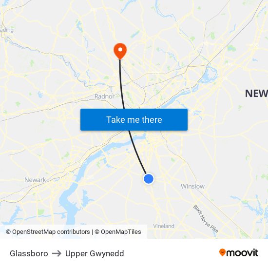 Glassboro to Upper Gwynedd map