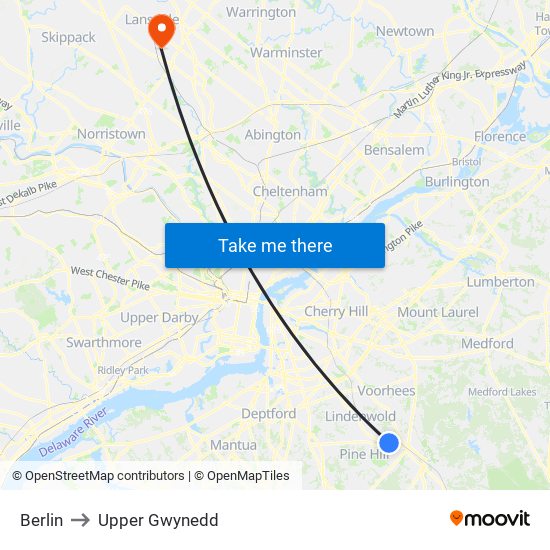 Berlin to Upper Gwynedd map