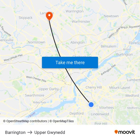 Barrington to Upper Gwynedd map