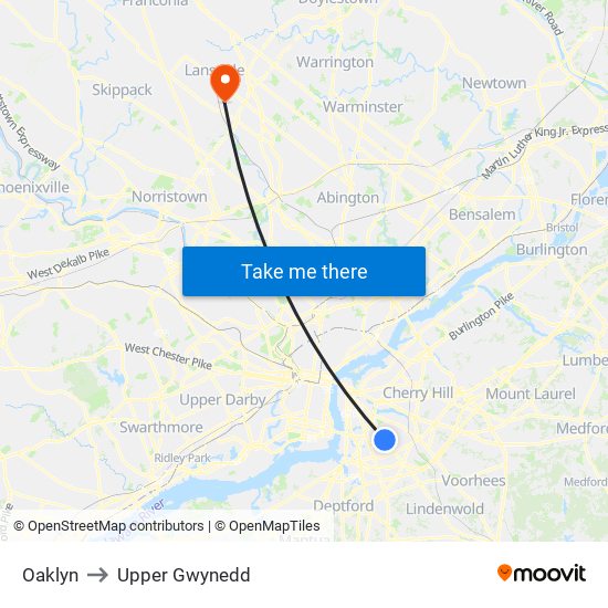 Oaklyn to Upper Gwynedd map