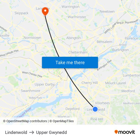 Lindenwold to Upper Gwynedd map