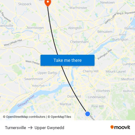 Turnersville to Upper Gwynedd map