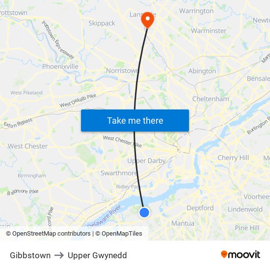 Gibbstown to Upper Gwynedd map