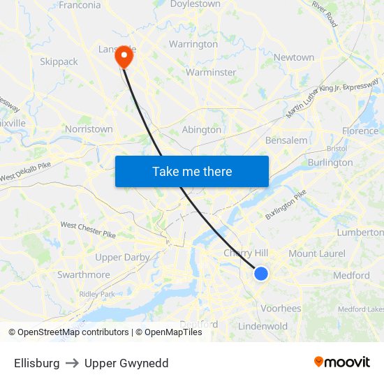 Ellisburg to Upper Gwynedd map