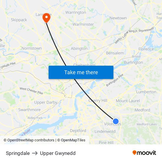 Springdale to Upper Gwynedd map