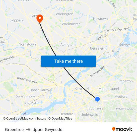 Greentree to Upper Gwynedd map