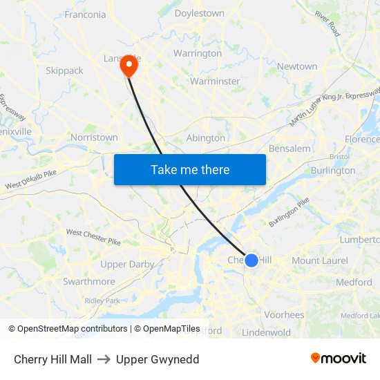 Cherry Hill Mall to Upper Gwynedd map