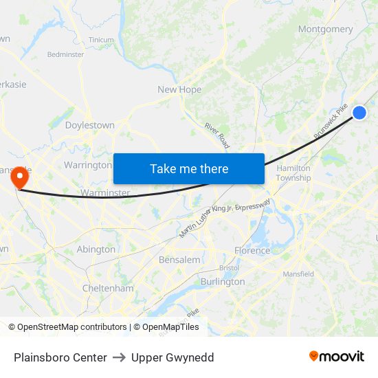 Plainsboro Center to Upper Gwynedd map