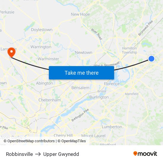 Robbinsville to Upper Gwynedd map