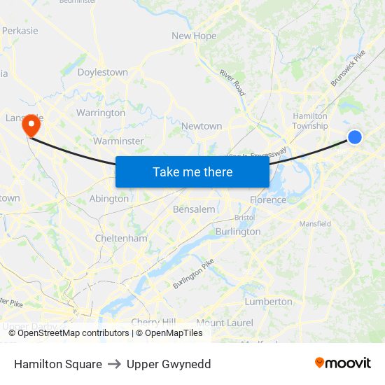 Hamilton Square to Upper Gwynedd map