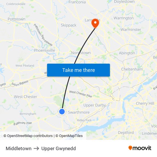 Middletown to Upper Gwynedd map