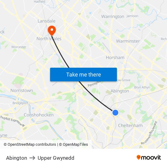 Abington to Upper Gwynedd map