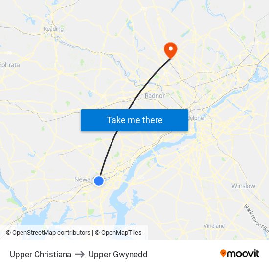 Upper Christiana to Upper Gwynedd map