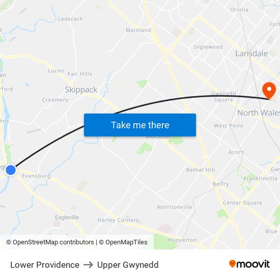 Lower Providence to Upper Gwynedd map