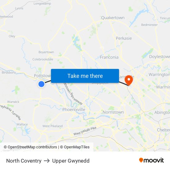 North Coventry to Upper Gwynedd map
