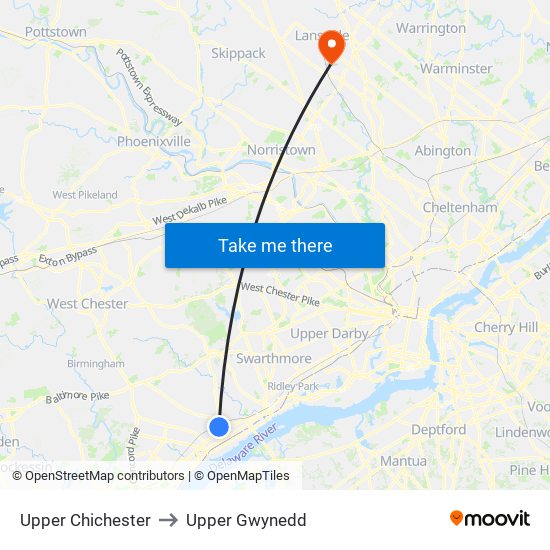 Upper Chichester to Upper Gwynedd map