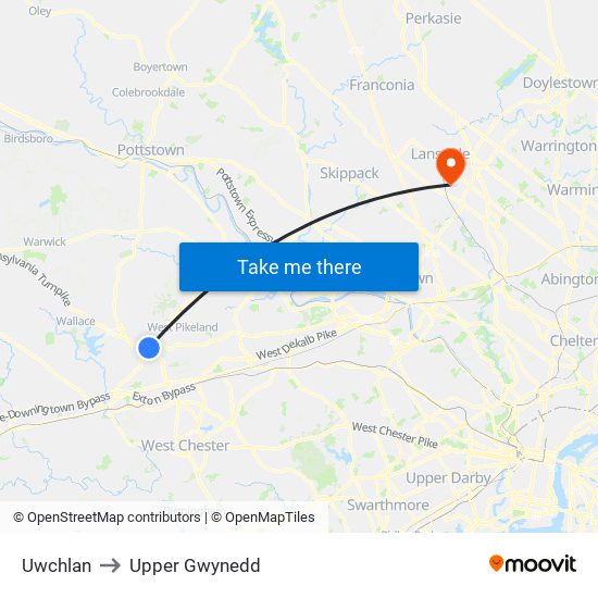 Uwchlan to Upper Gwynedd map