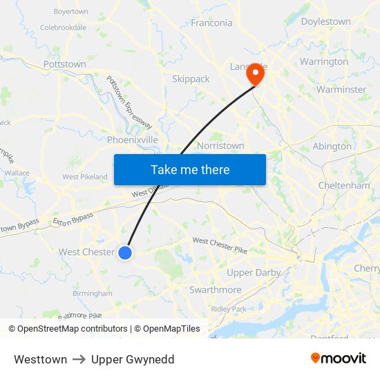 Westtown to Upper Gwynedd map