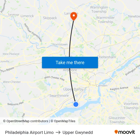 Philadelphia Airport Limo to Upper Gwynedd map