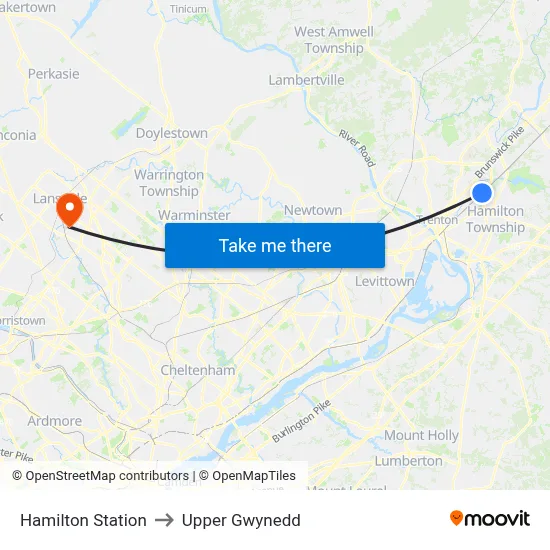 Hamilton Station to Upper Gwynedd map