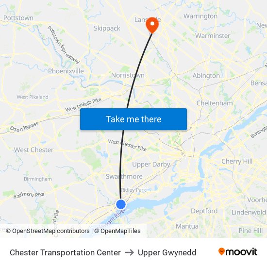 Chester Transportation Center to Upper Gwynedd map
