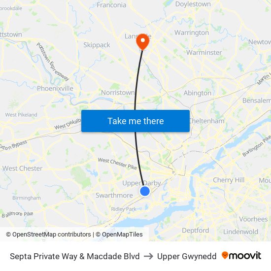 Septa Private Way & Macdade Blvd to Upper Gwynedd map