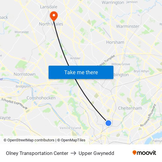 Olney Transportation Center to Upper Gwynedd map