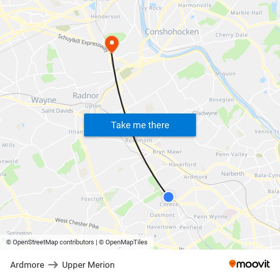 Ardmore to Upper Merion map