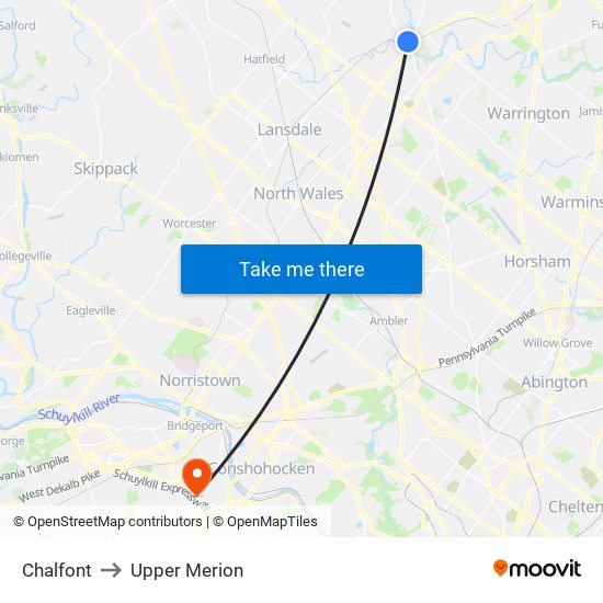 Chalfont to Upper Merion map