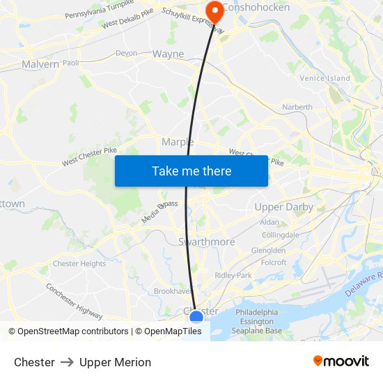 Chester to Upper Merion map