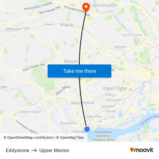 Eddystone to Upper Merion map