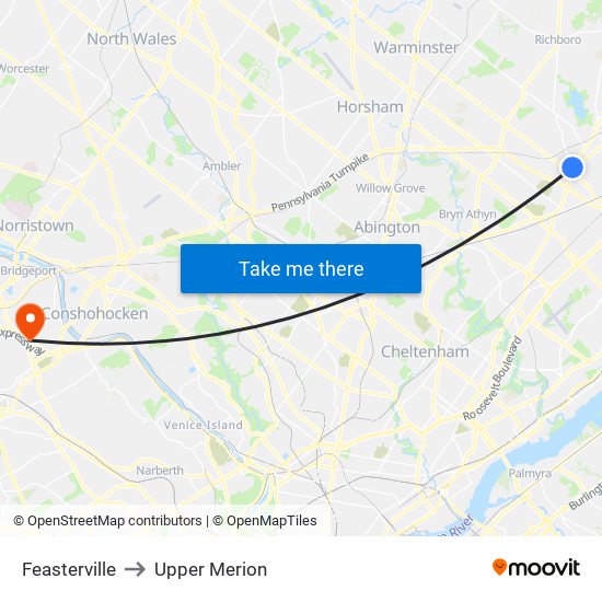 Feasterville to Upper Merion map