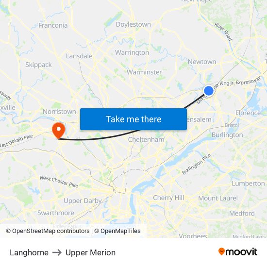 Langhorne to Upper Merion map
