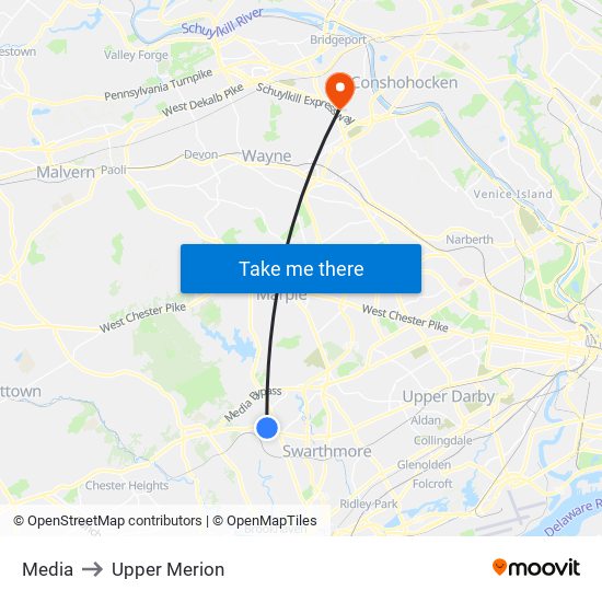 Media to Upper Merion map