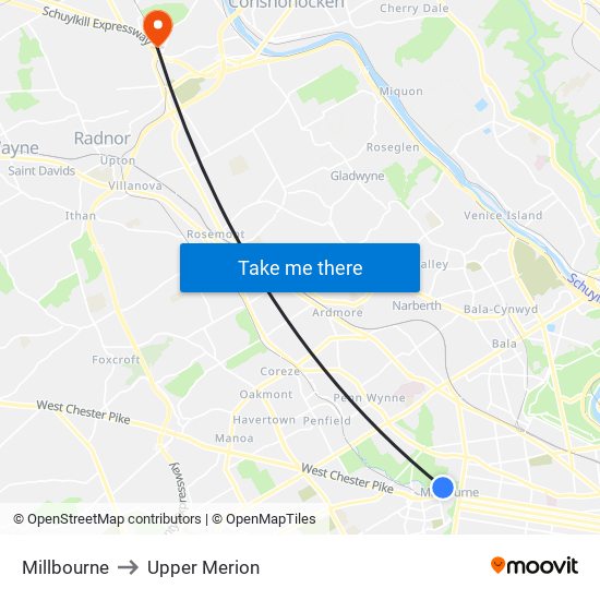 Millbourne to Upper Merion map