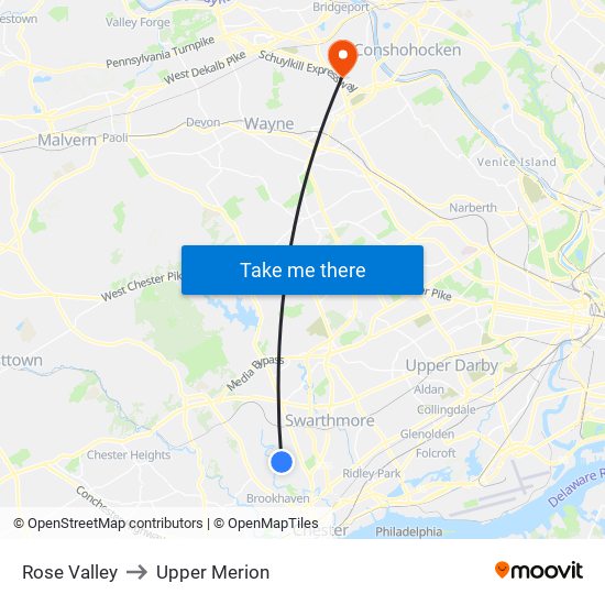 Rose Valley to Upper Merion map