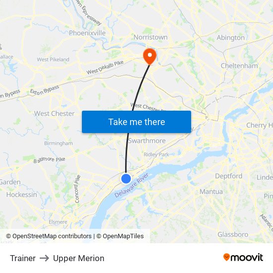Trainer to Upper Merion map